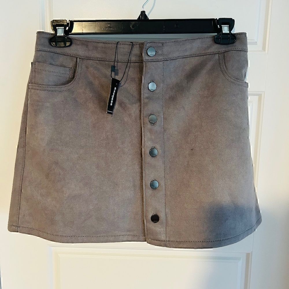 Express Suede Button up Mini Skirt